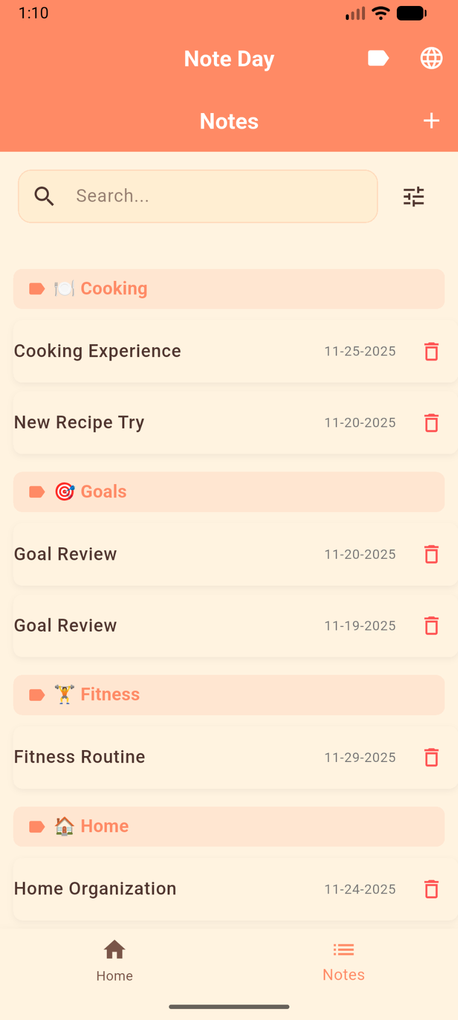 Danh sách tất cả ghi chú theo tag